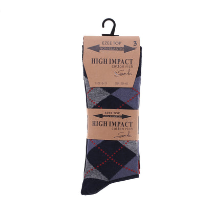 Mens Non Elastic Diabetic Socks - Bright Argyle (12 Pairs)