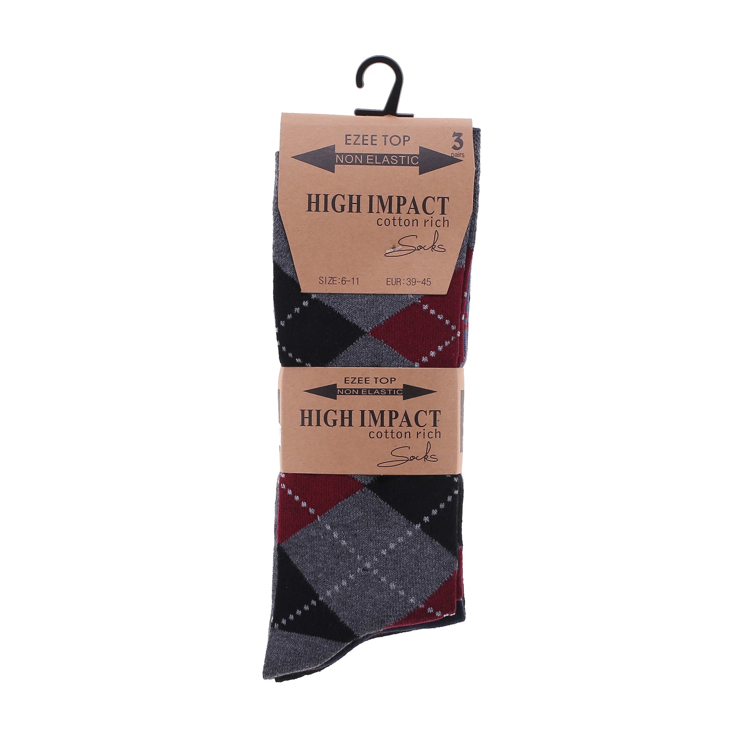 Mens Non Elastic Diabetic Socks - Bright Argyle (12 Pairs)