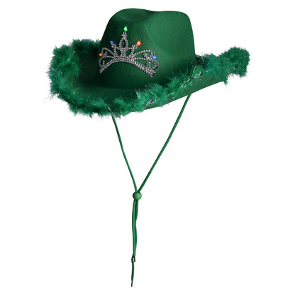 Light Up Feather Trimmed Cowboy Hats with Crown