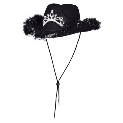Light Up Feather Trimmed Cowboy Hats with Crown