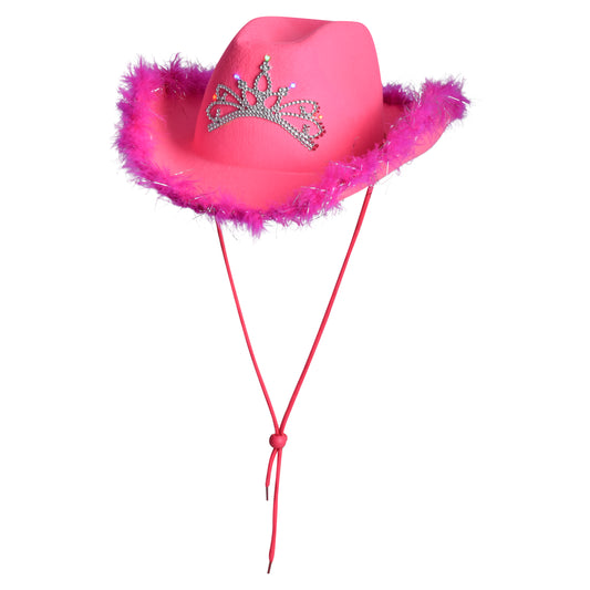 Light Up Feather Trimmed Cowboy Hats with Crown