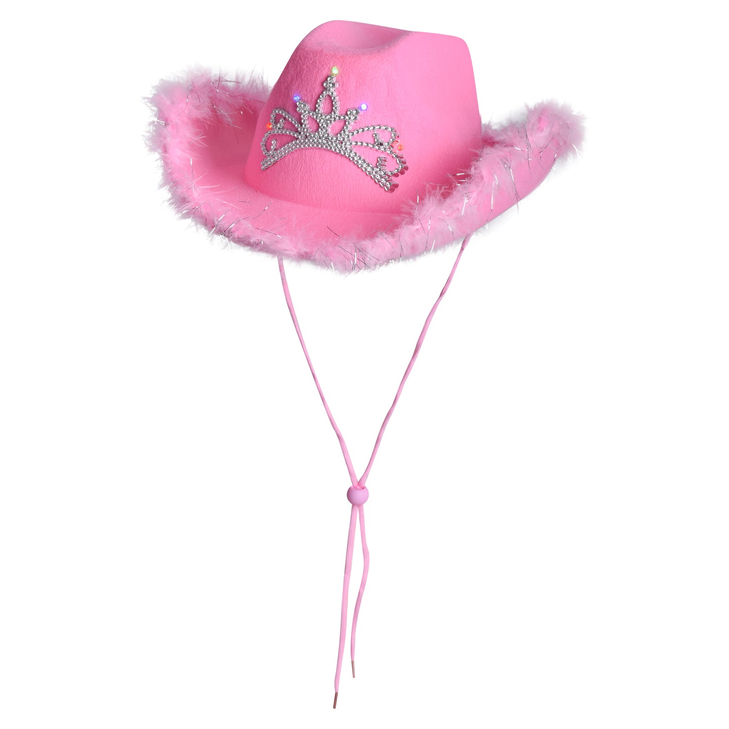 Light Up Feather Trimmed Cowboy Hats with Crown