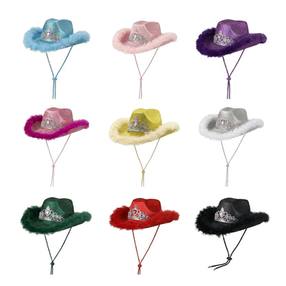 Tiara Feather Cowboy Hat – Assorted Colours