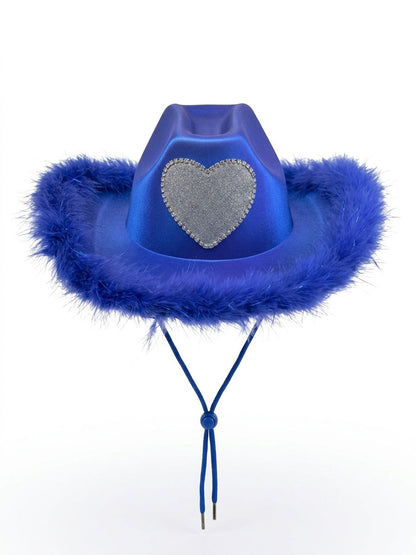 Glitter Heart Feather Cowboy Hat – Assorted Colors