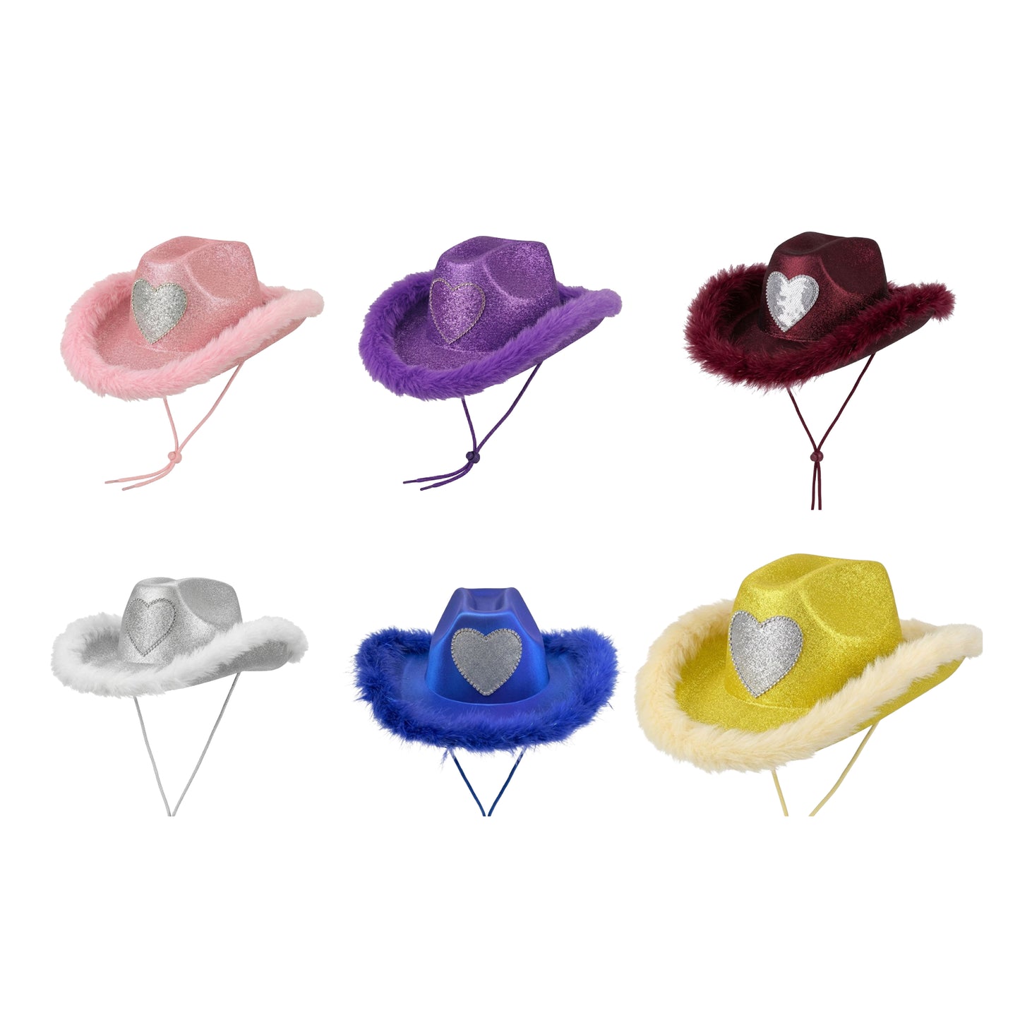 Glitter Heart Feather Cowboy Hat – Assorted Colors