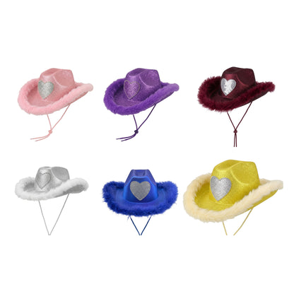 Glitter Heart Feather Cowboy Hat – Assorted Colors