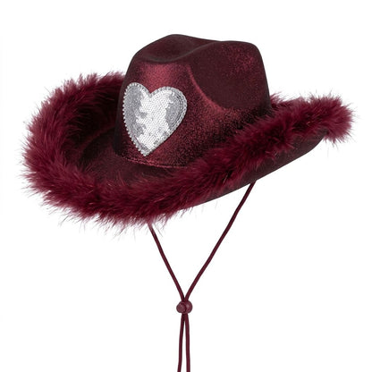 Glitter Heart Feather Cowboy Hat – Assorted Colors