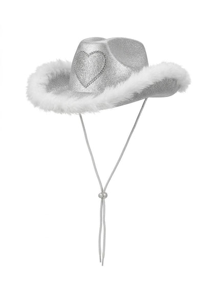 Glitter Heart Feather Cowboy Hat – Assorted Colors