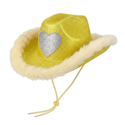 Glitter Heart Feather Cowboy Hat – Assorted Colors