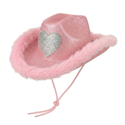 Glitter Heart Feather Cowboy Hat – Assorted Colors