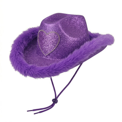 Glitter Heart Feather Cowboy Hat – Assorted Colors