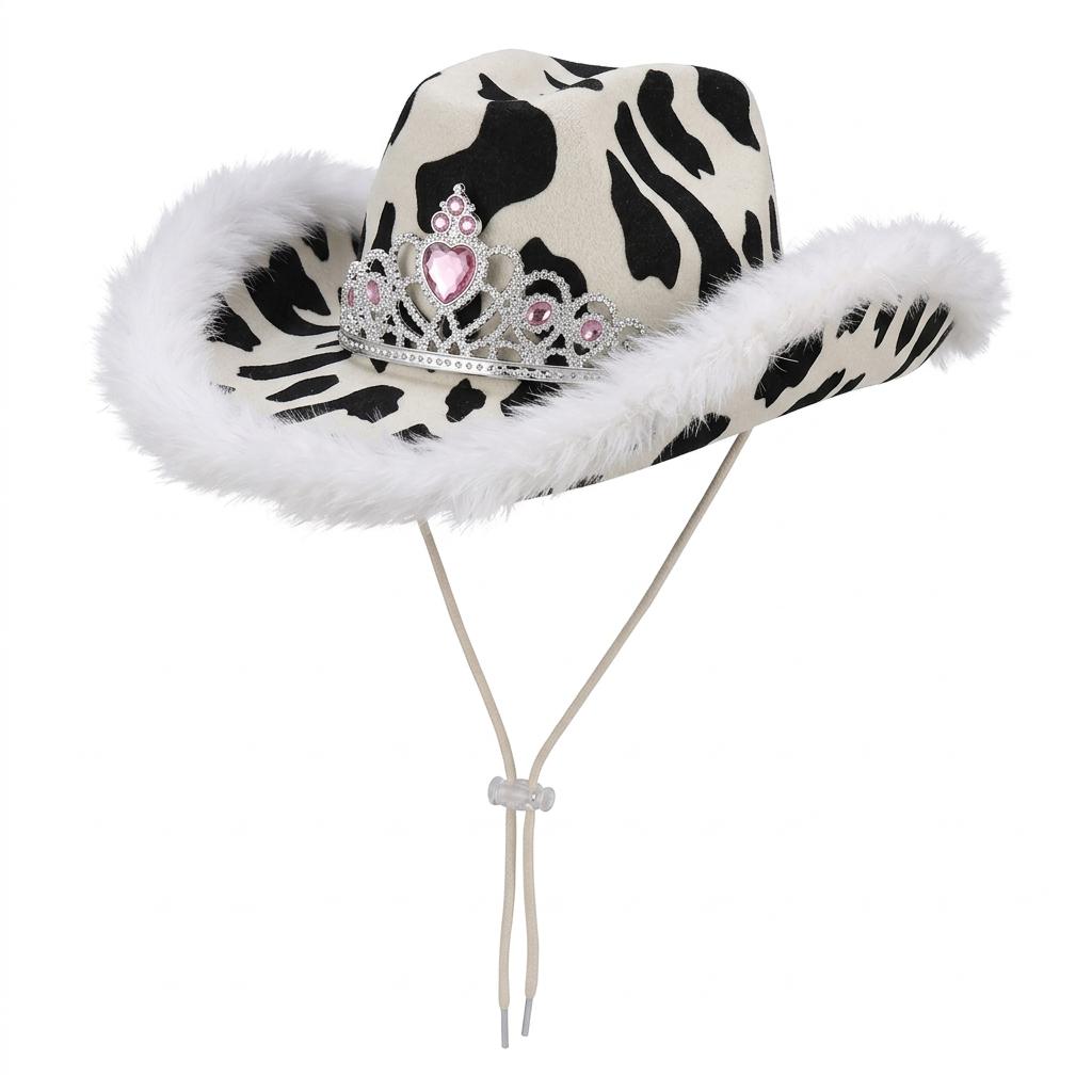 Cow Tiara Feather Cowboy Hat – Assorted Colours