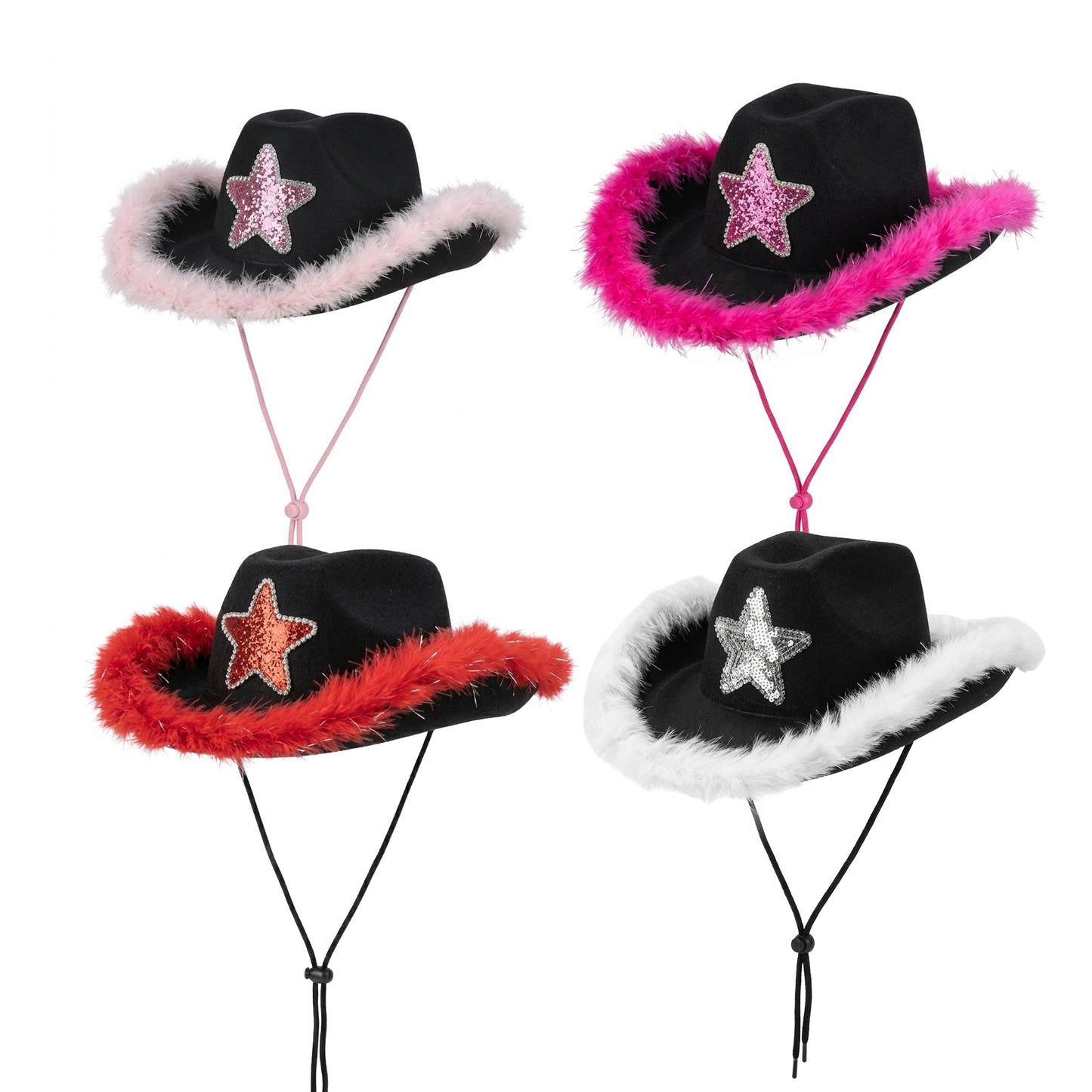 Sequin Star Feather Cowboy Hat – Assorted Colours