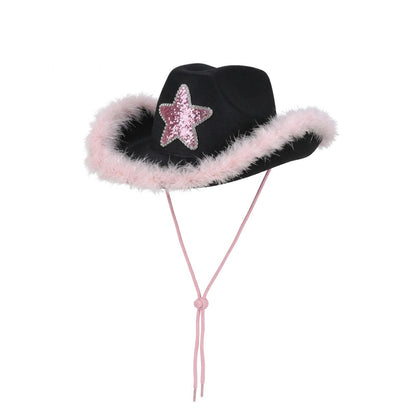 Sequin Star Feather Cowboy Hat – Assorted Colours