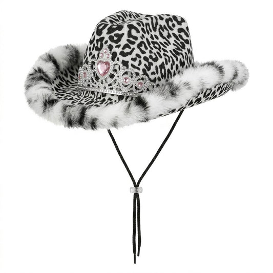 Leopard Print Tiara Feather Cowboy Hat – Assorted Colours