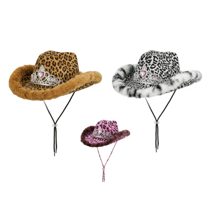Leopard Print Tiara Feather Cowboy Hat – Assorted Colours