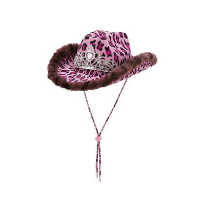 Leopard Print Tiara Feather Cowboy Hat – Assorted Colours