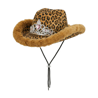 Leopard Print Tiara Feather Cowboy Hat – Assorted Colours