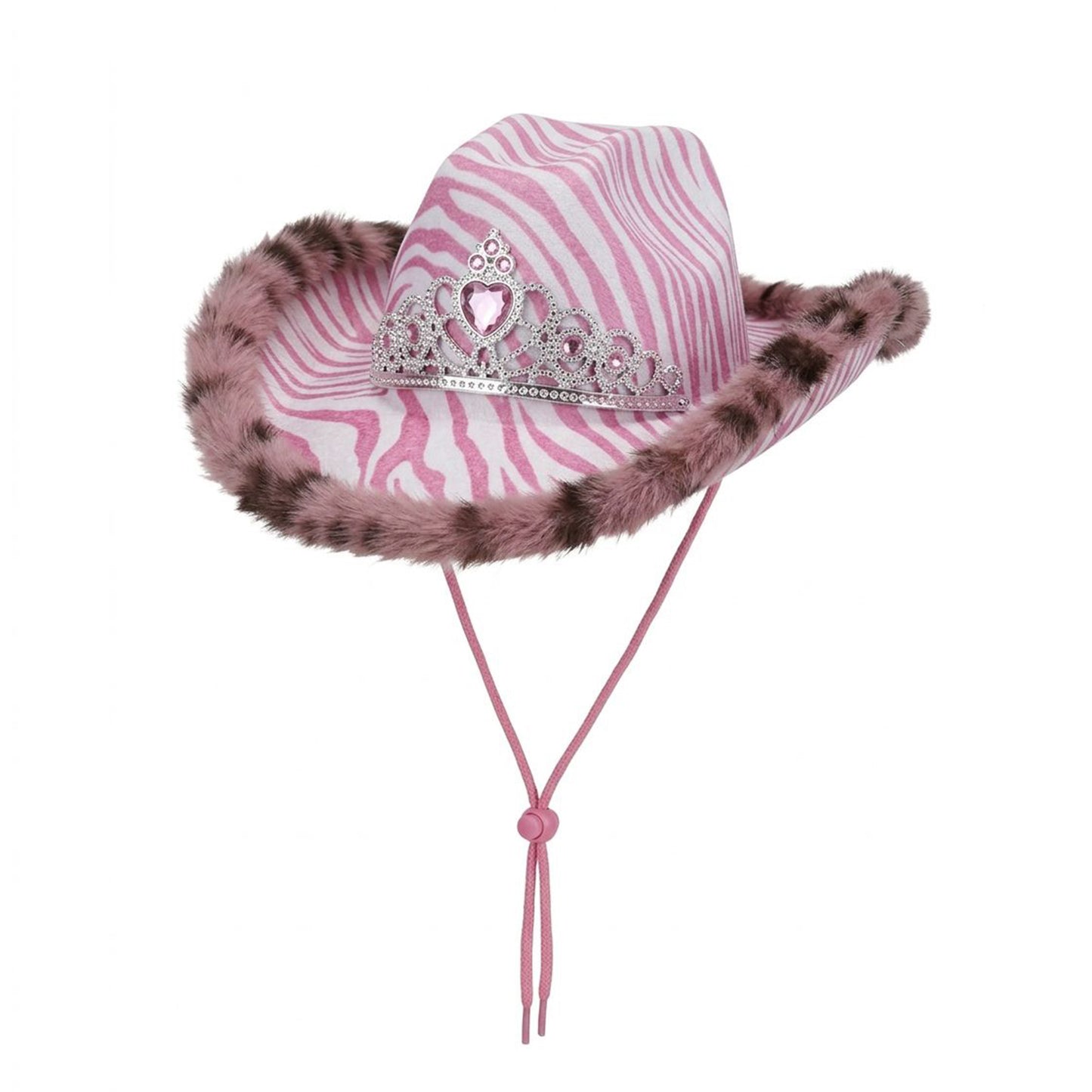 Zebra Print Tiara Fur Trim Cowboy Hat