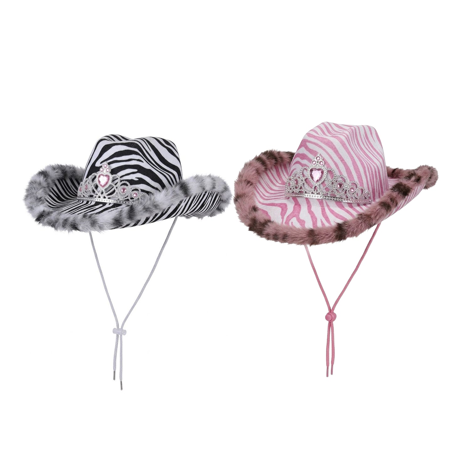 Zebra Print Tiara Fur Trim Cowboy Hat