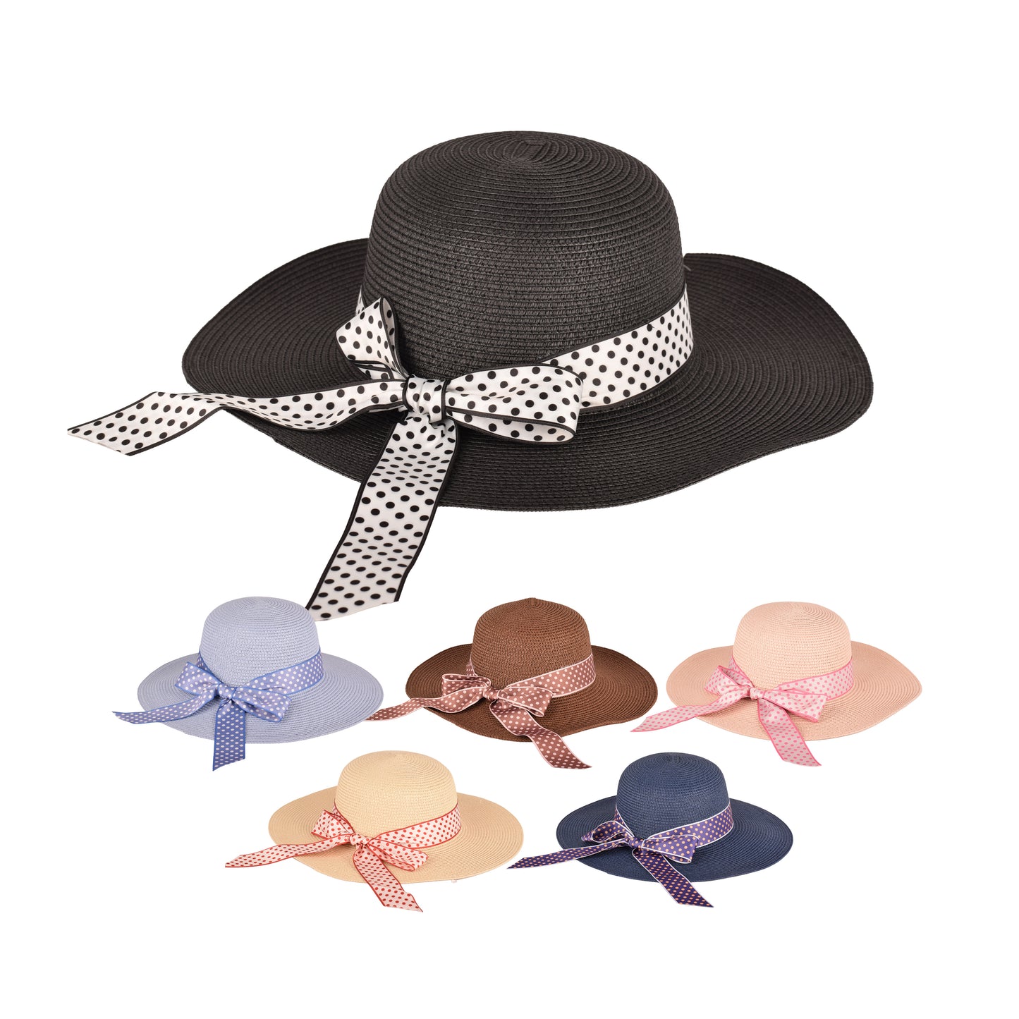 Ladies Elegant Wide-Brim Polka Dot Sun Hat- LHT-19