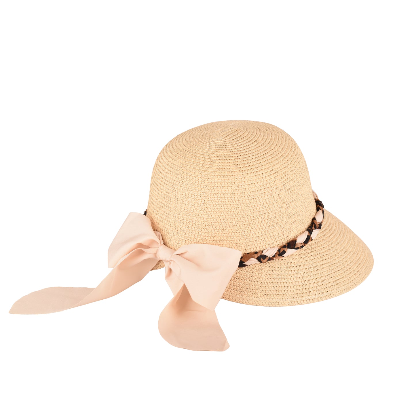 Ladies Elegant Cloche Hat with Leopard Trim & Chiffon Bow – LHT-23
