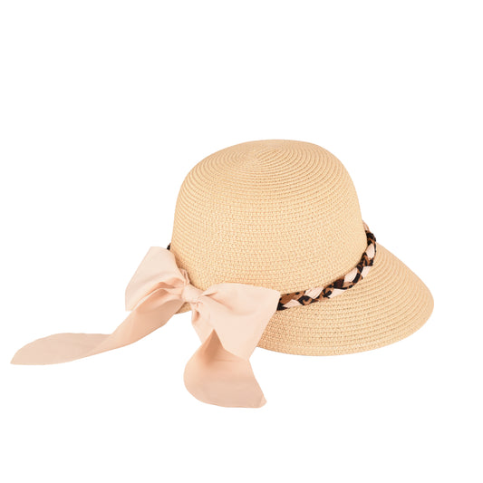 Ladies Elegant Cloche Hat with Leopard Trim & Chiffon Bow – LHT-23