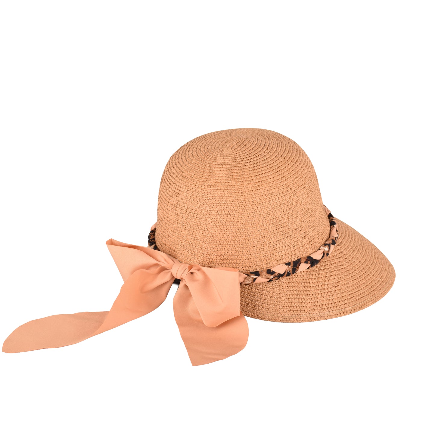 Ladies Elegant Cloche Hat with Leopard Trim & Chiffon Bow – LHT-23