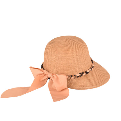 Ladies Elegant Cloche Hat with Leopard Trim & Chiffon Bow – LHT-23