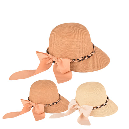 Ladies Elegant Cloche Hat with Leopard Trim & Chiffon Bow – LHT-23