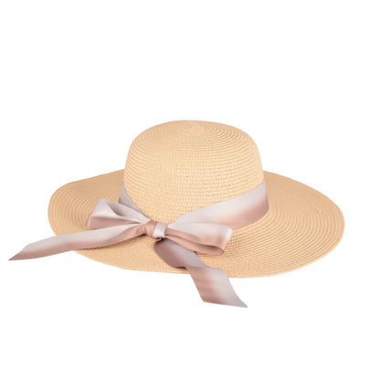 Ladies Elegant Wide-Brim Sun Hat With Ribbon Bow- LHT-28