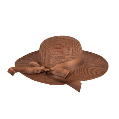 Ladies Elegant Wide-Brim Sun Hat With Ribbon Bow- LHT-28