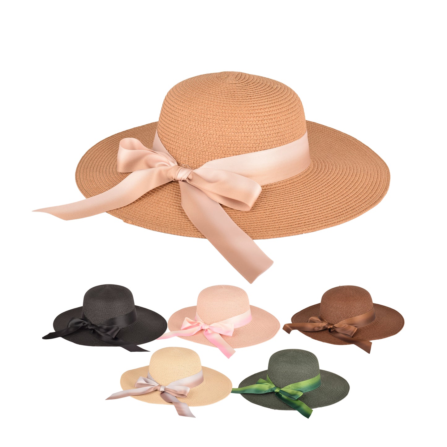 Ladies Elegant Wide-Brim Sun Hat With Ribbon Bow- LHT-28
