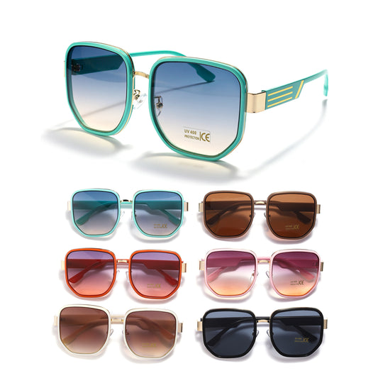 Royal Stallion Stripe Temple Oversized Sunglasses - LLSG7 (12 Units)