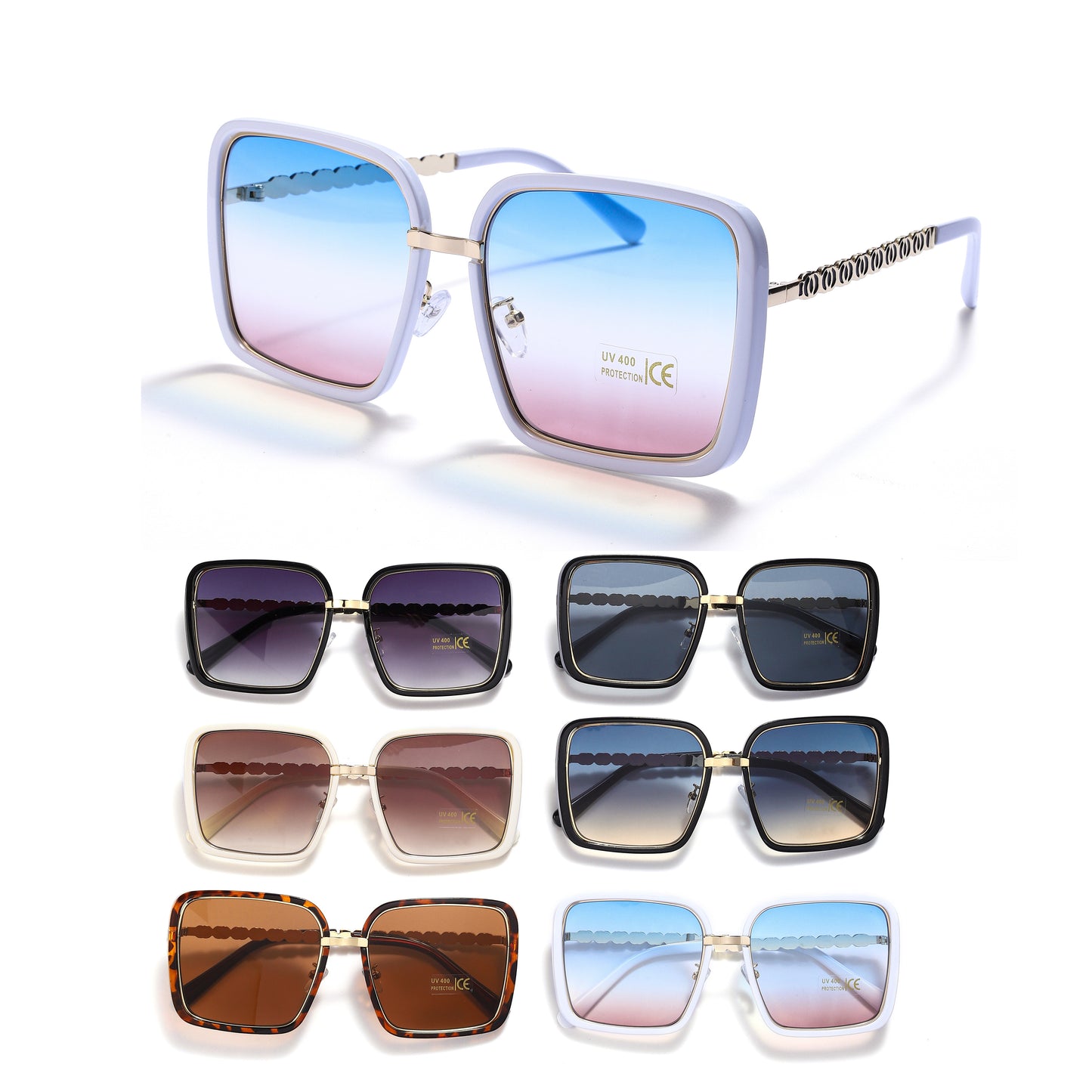 Royal Stallion Oval Link Oversized Sunglasses - LLSG8 (12 Units)