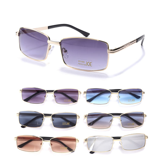 Royal Stallion Classic Rectangular Metal Sunglasses - LMSG15 (12 Units)