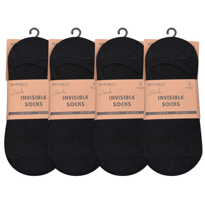 Ladies No Show Socks - Plain Black (12 Pairs)
