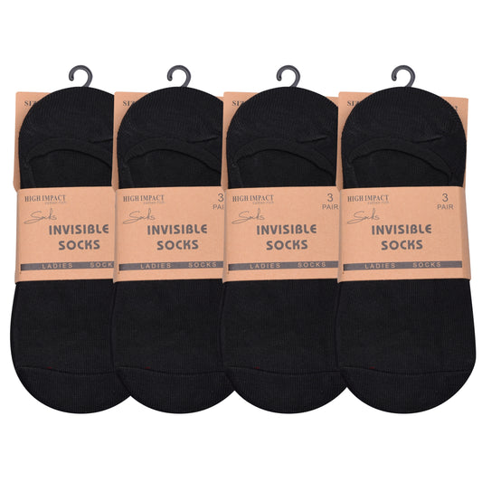 Ladies No Show Socks - Plain Black (12 Pairs)