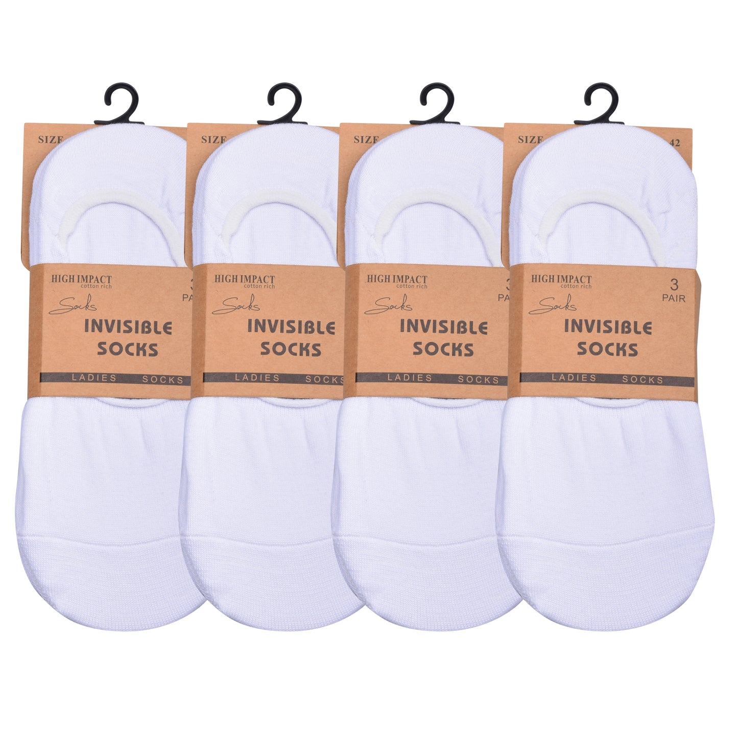 Ladies No Show Socks - Plain White (12 Pairs)