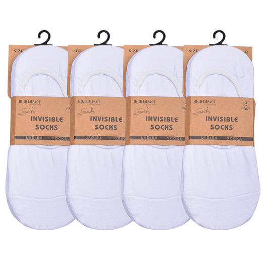 Ladies No Show Socks - Plain White (12 Pairs)