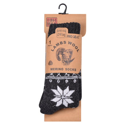 Ladies Merino Lambs Wool Socks - Snowflake (12 Pairs)