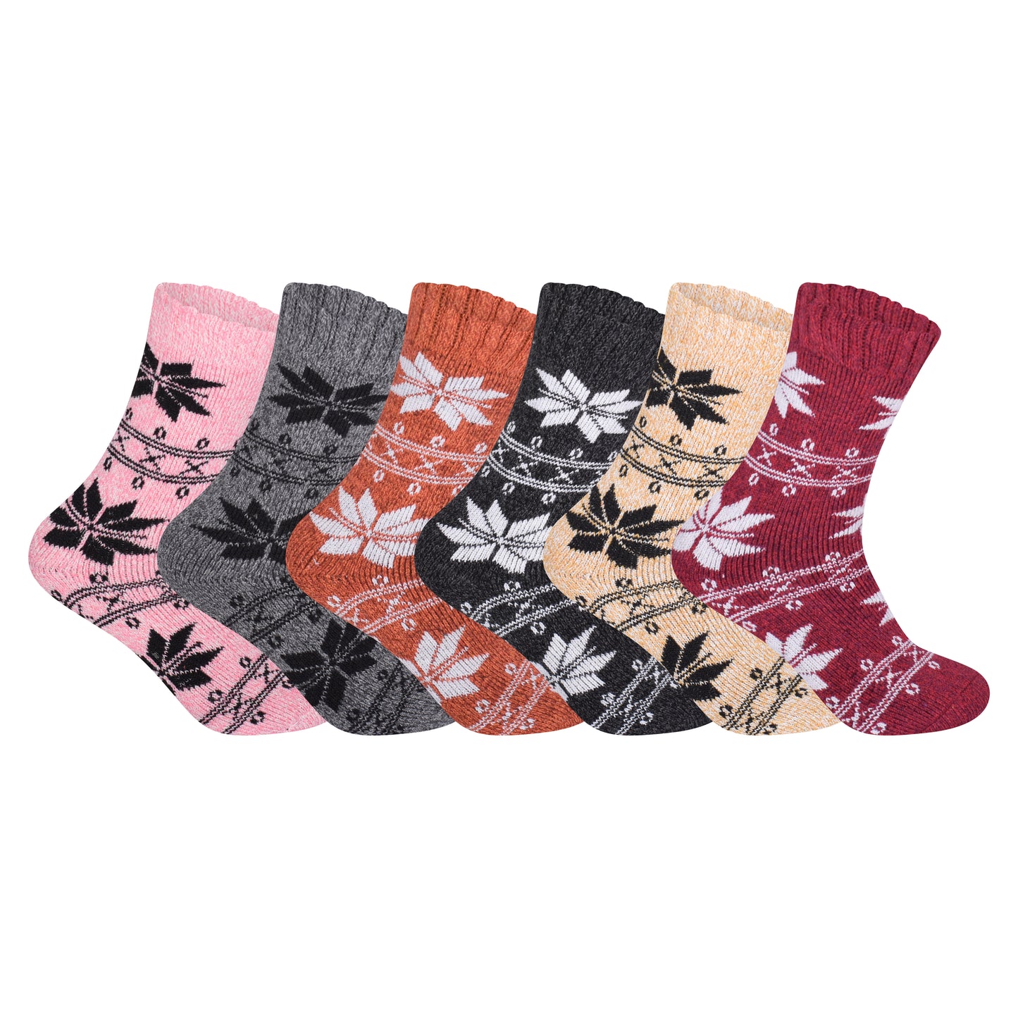 Ladies Merino Lambs Wool Socks - Snowflake (12 Pairs)