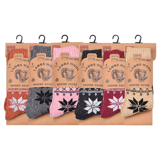 Ladies Merino Lambs Wool Socks - Snowflake (12 Pairs)