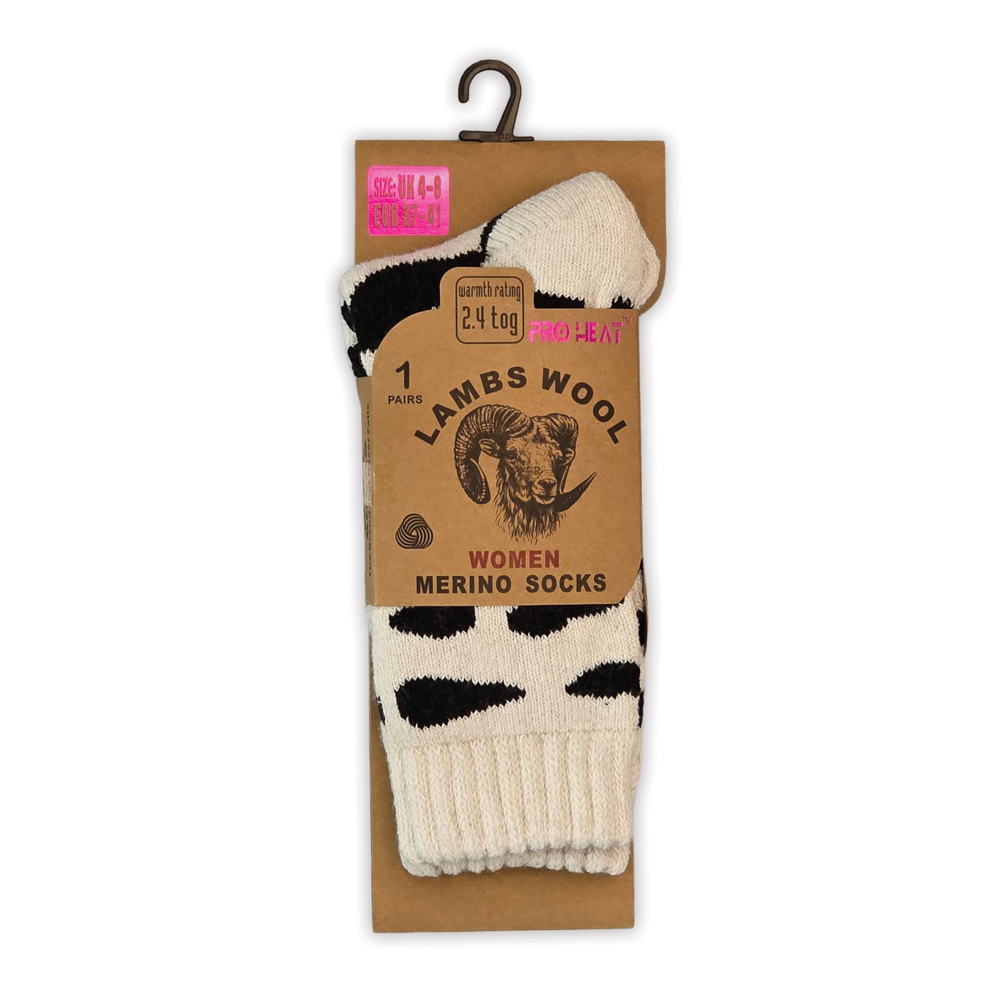 Ladies Merino Lambs Wool Socks - Cow Print (12 Pairs)
