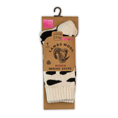 Ladies Merino Lambs Wool Socks - Cow Print (12 Pairs)