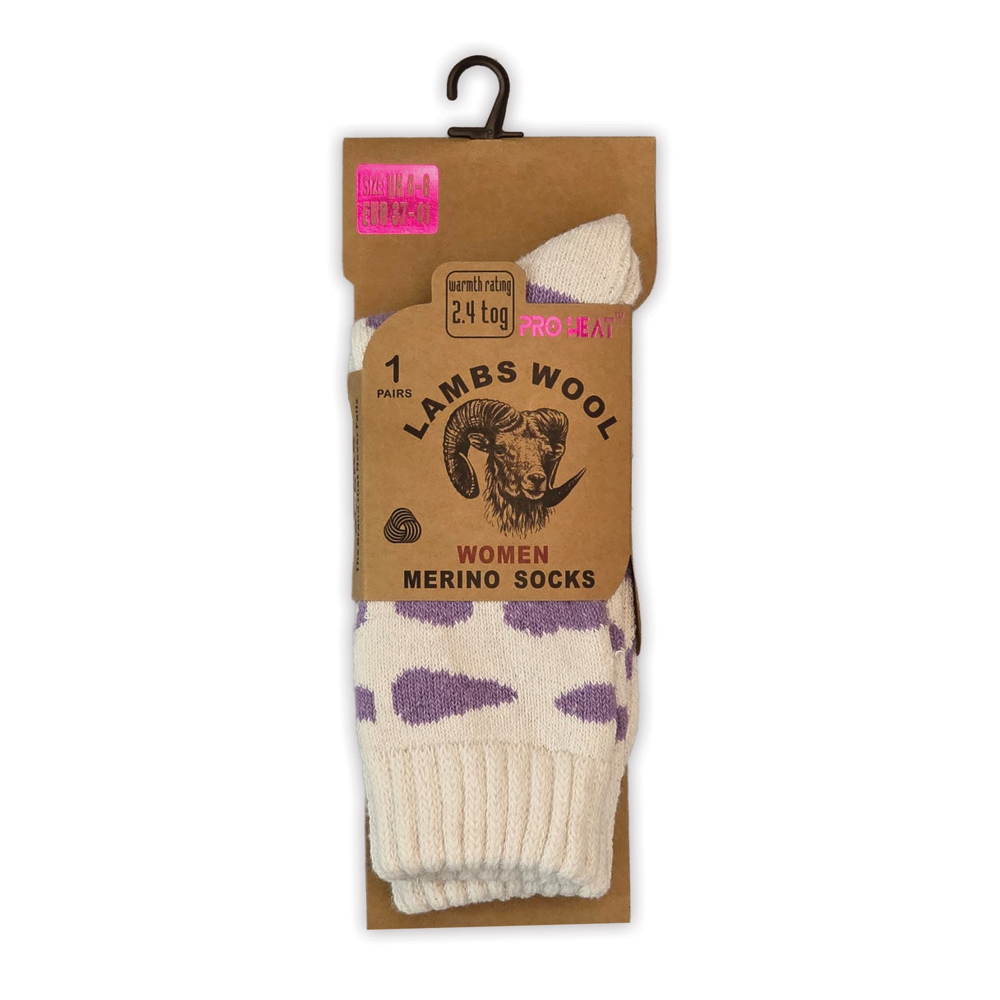 Ladies Merino Lambs Wool Socks - Cow Print (12 Pairs)