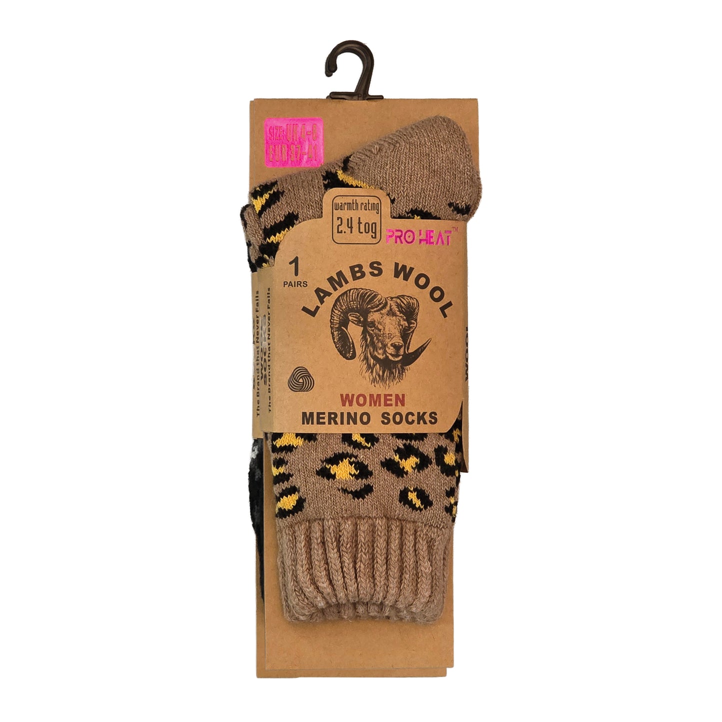 Ladies Merino Lambs Wool Socks - Leopard Print (12 Pairs)