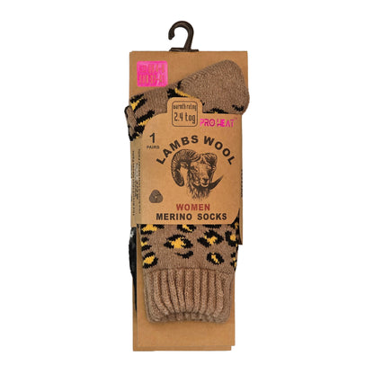 Ladies Merino Lambs Wool Socks - Leopard Print (12 Pairs)
