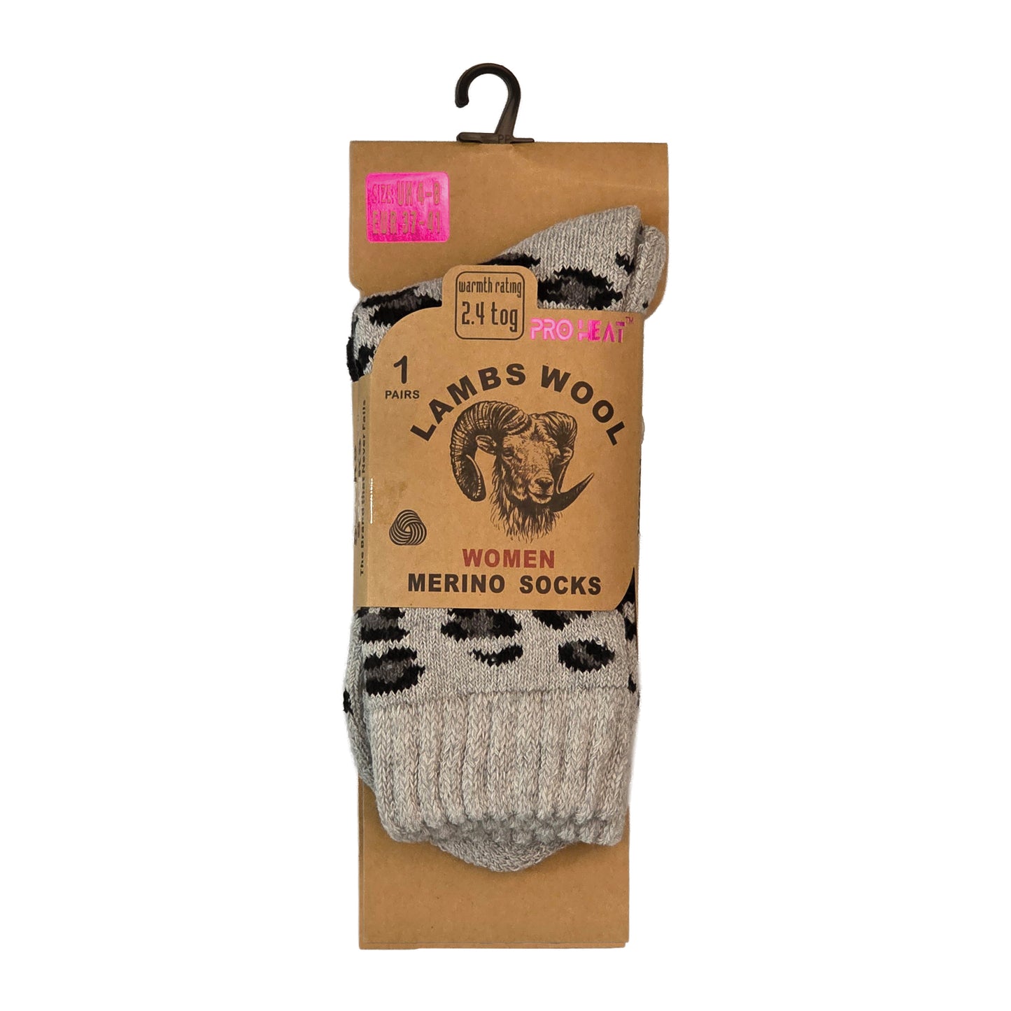 Ladies Merino Lambs Wool Socks - Leopard Print (12 Pairs)