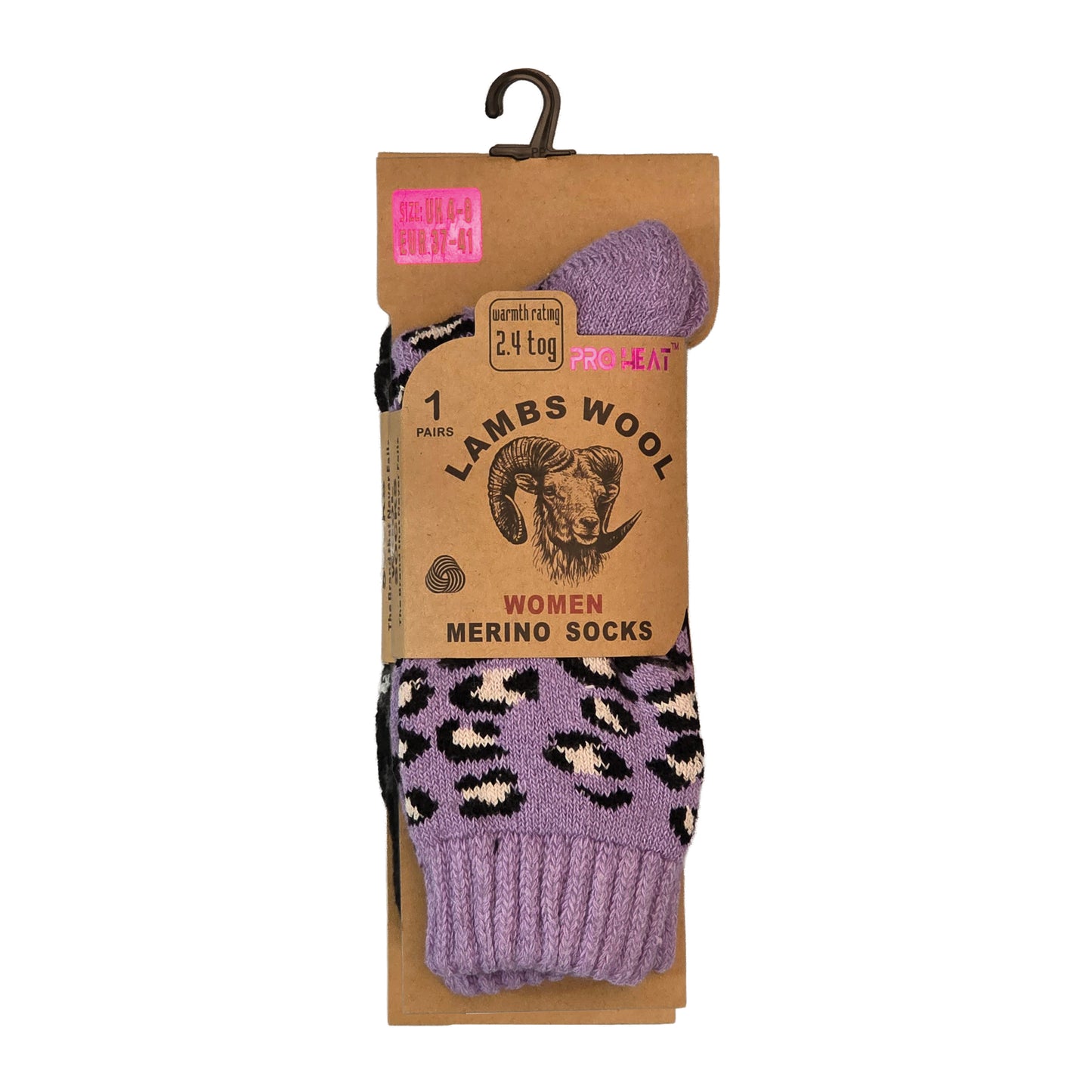 Ladies Merino Lambs Wool Socks - Leopard Print (12 Pairs)